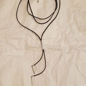 NWT Black Multi-Corded, Choker Necklace Silver Det